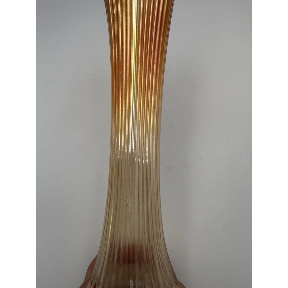 Vtg Marigold Carnival Glass Swung Tall Vase Wide Mouth Ribbed Ombre 10”